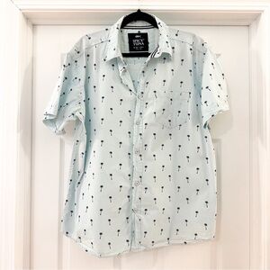 Spicy Tuna Hawaiian Aloha Palm Tree Light blue Short Sleeve Button Down Shirt L